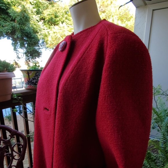 AMAZING Red Vintage Coat 1950s with fur collar Steven Hockanum, - Picture 3 of 8